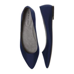 Navy Blue peau de soie Ballet Flats Pointed Toe